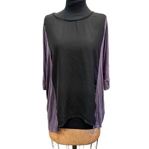 Allison Izu Sexy Lavender & Black Top Sheer Black Material Sz S Short Sleeve